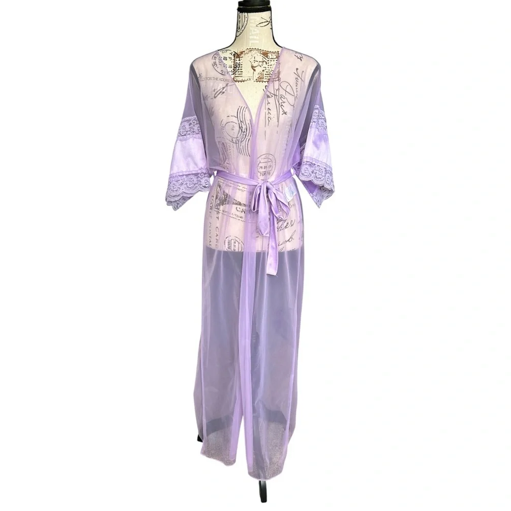 Shannon Lee NWOT Vintage Lavender Lace Sexy Cover Up Vintage size Large - Picture 1 of 10